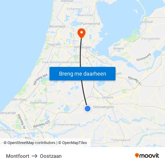 Montfoort to Oostzaan map
