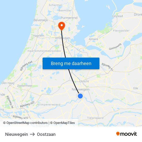 Nieuwegein to Oostzaan map