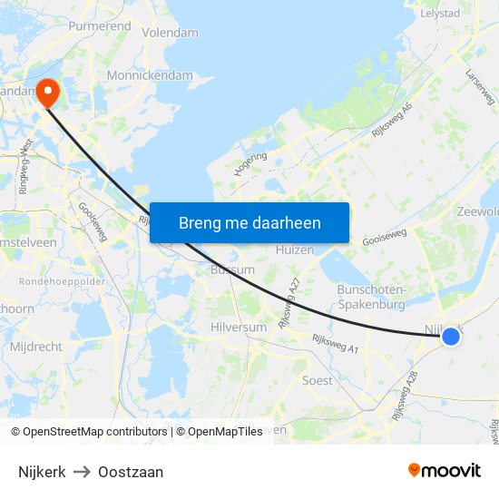 Nijkerk to Oostzaan map