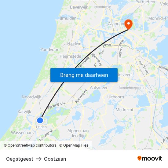 Oegstgeest to Oostzaan map