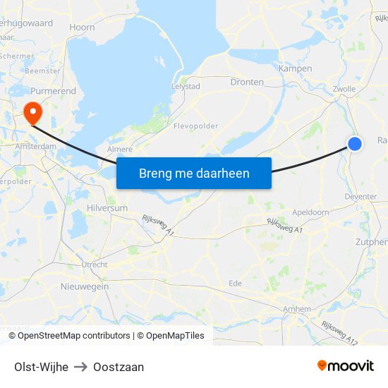 Olst-Wijhe to Oostzaan map