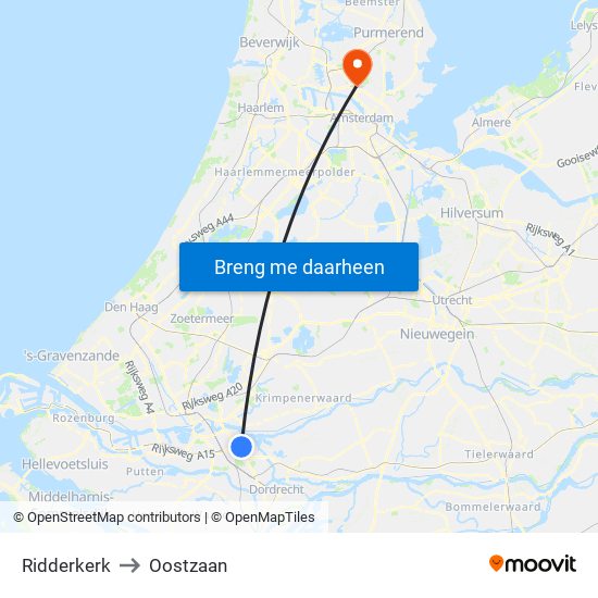 Ridderkerk to Oostzaan map