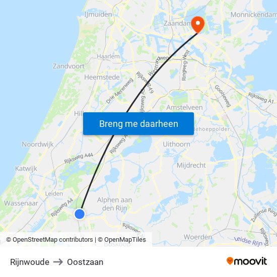 Rijnwoude to Oostzaan map