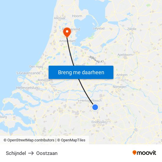Schijndel to Oostzaan map