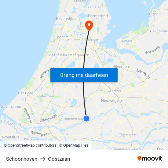 Schoonhoven to Oostzaan map