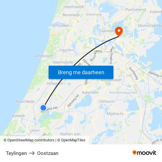Teylingen to Oostzaan map