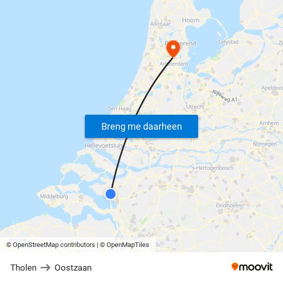 Tholen to Oostzaan map