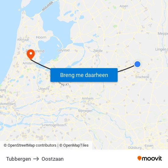 Tubbergen to Oostzaan map