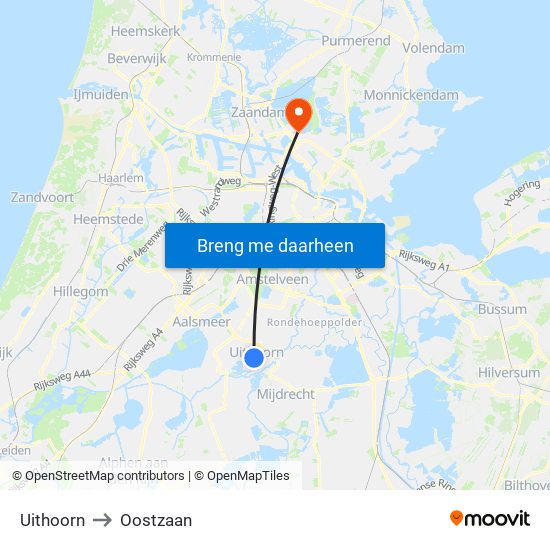 Uithoorn to Oostzaan map