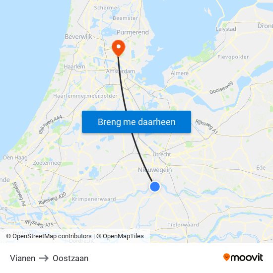 Vianen to Oostzaan map