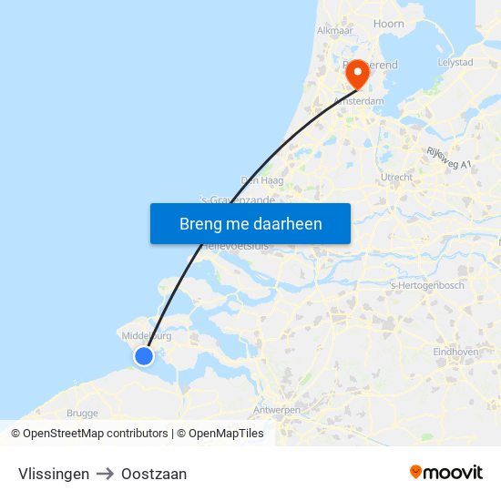 Vlissingen to Oostzaan map