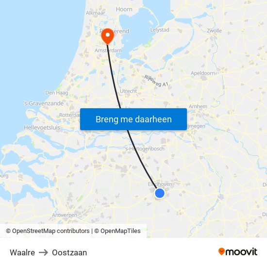 Waalre to Oostzaan map