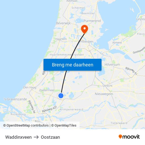 Waddinxveen to Oostzaan map