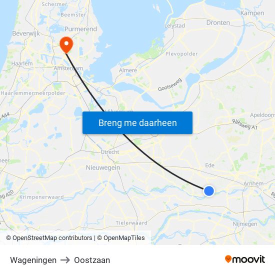 Wageningen to Oostzaan map