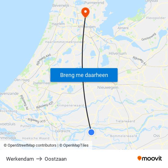 Werkendam to Oostzaan map
