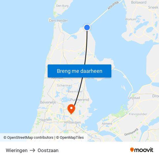 Wieringen to Oostzaan map