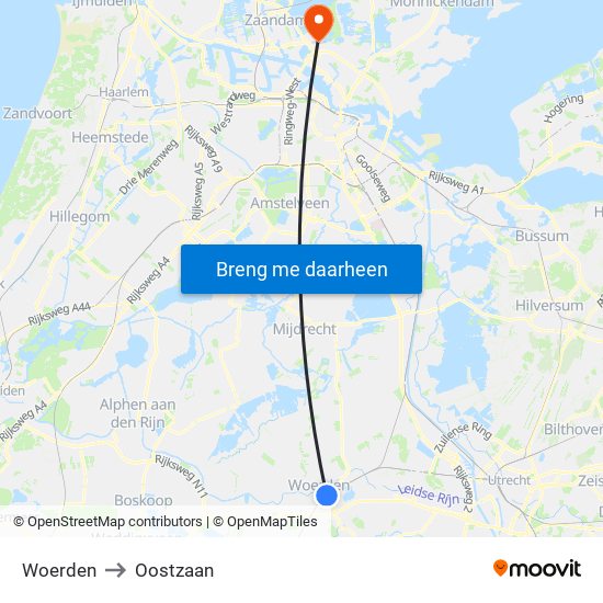 Woerden to Oostzaan map