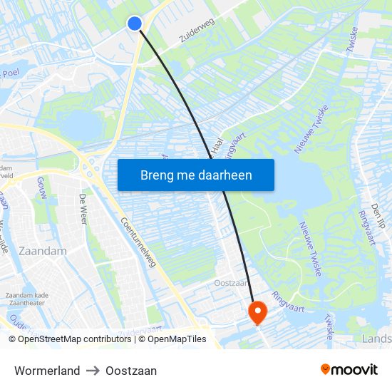 Wormerland to Oostzaan map
