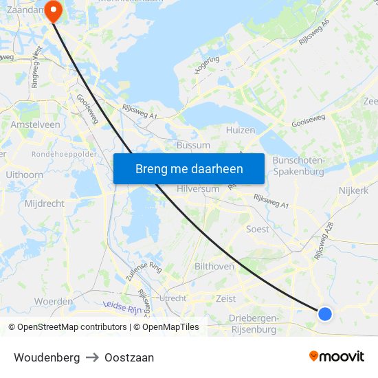 Woudenberg to Oostzaan map