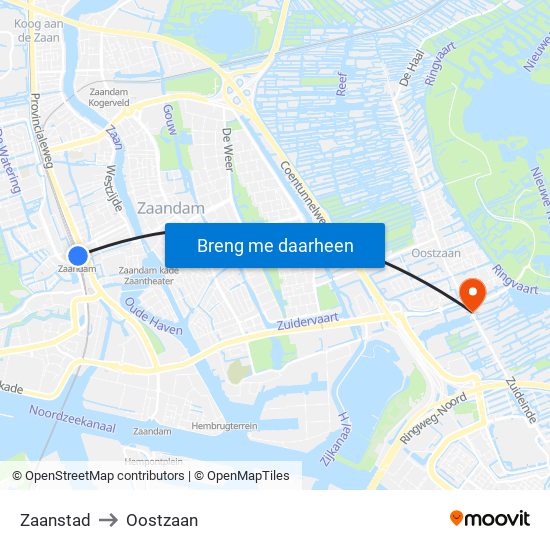 Zaanstad to Oostzaan map