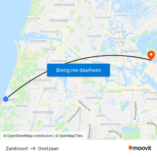 Zandvoort to Oostzaan map