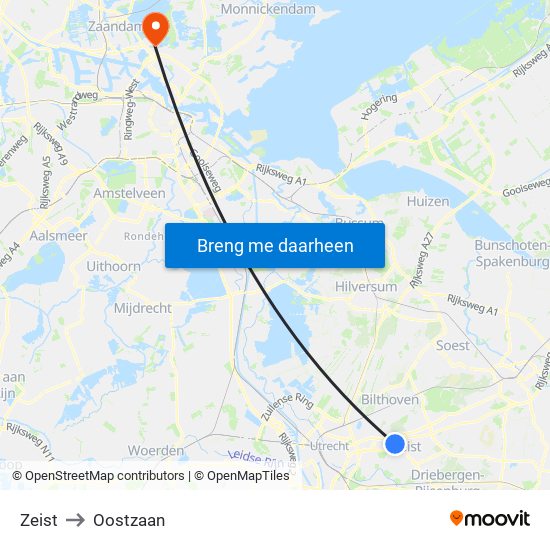 Zeist to Oostzaan map