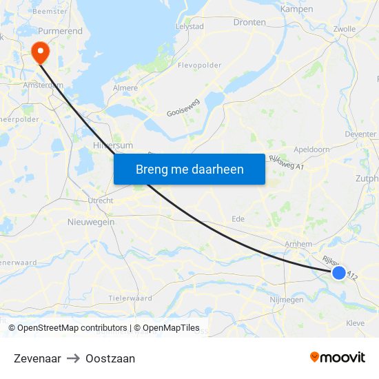 Zevenaar to Oostzaan map