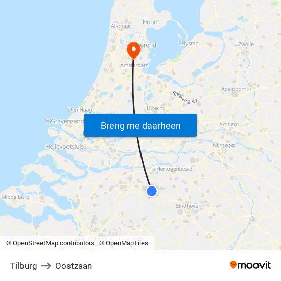 Tilburg to Oostzaan map