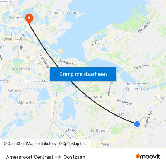 Amersfoort Centraal to Oostzaan map