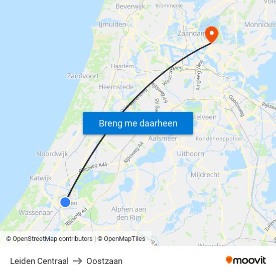 Leiden Centraal to Oostzaan map