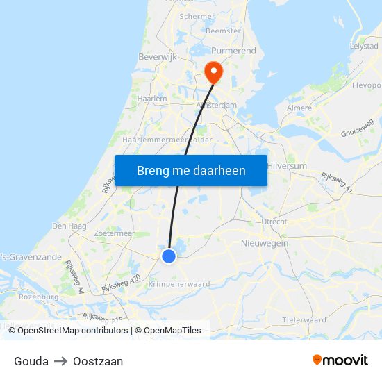 Gouda to Oostzaan map
