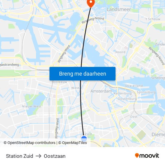 Station Zuid to Oostzaan map