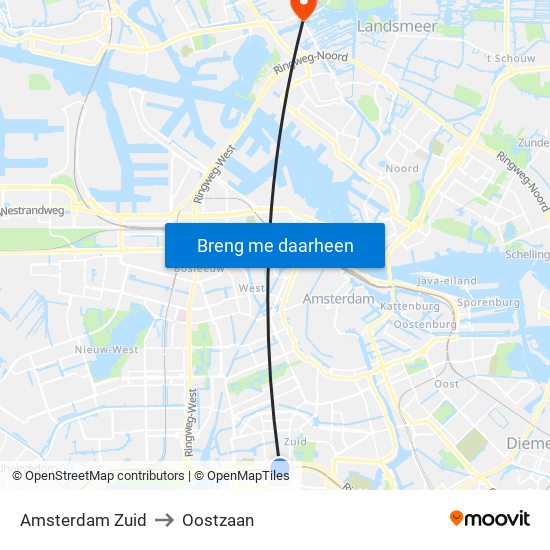 Amsterdam Zuid to Oostzaan map