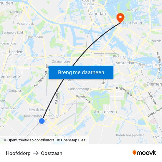 Hoofddorp to Oostzaan map