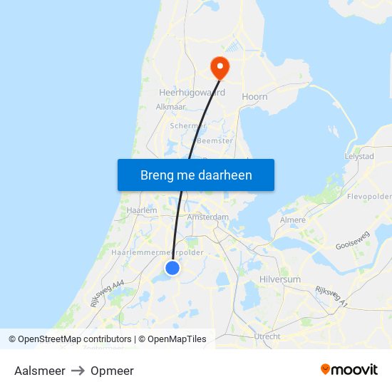 Aalsmeer to Opmeer map