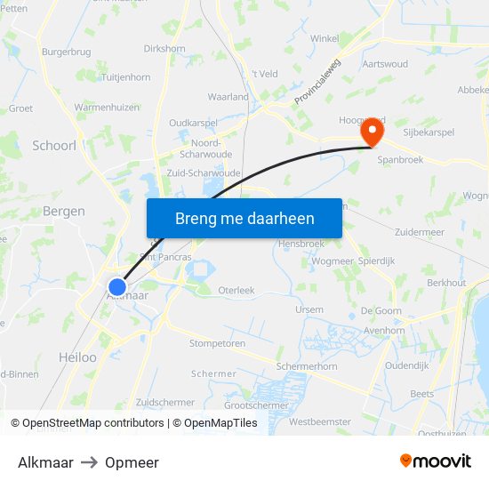 Alkmaar to Opmeer map