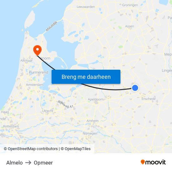 Almelo to Opmeer map