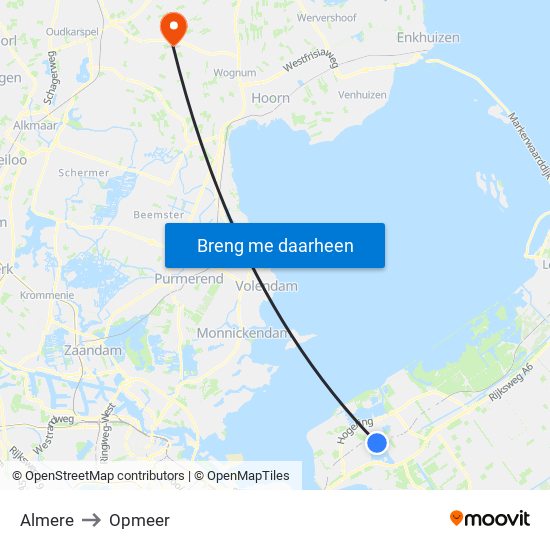 Almere to Opmeer map