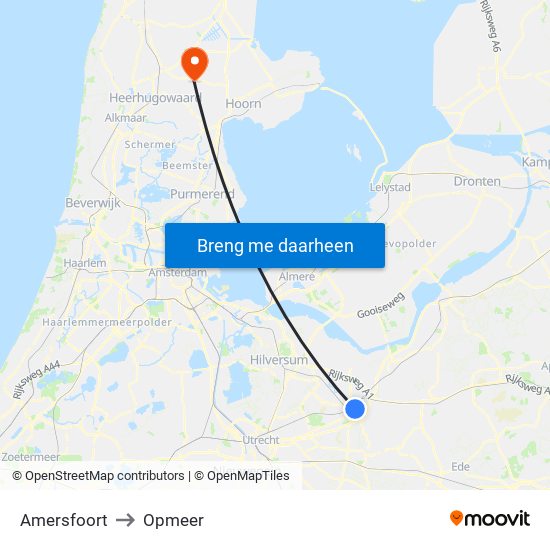 Amersfoort to Opmeer map