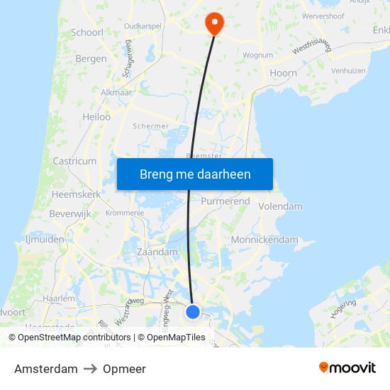 Amsterdam to Opmeer map