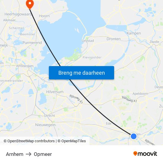 Arnhem to Opmeer map
