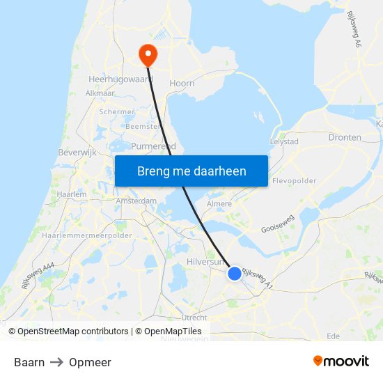 Baarn to Opmeer map