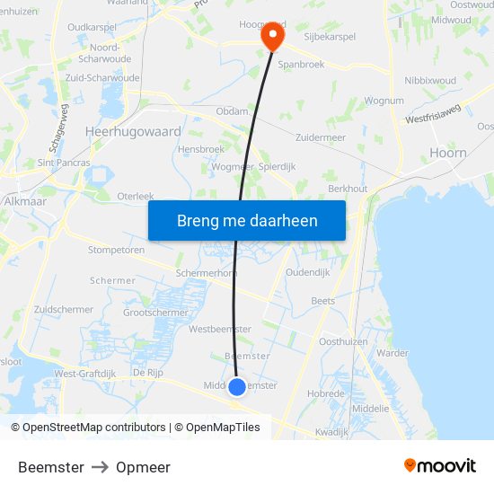 Beemster to Opmeer map