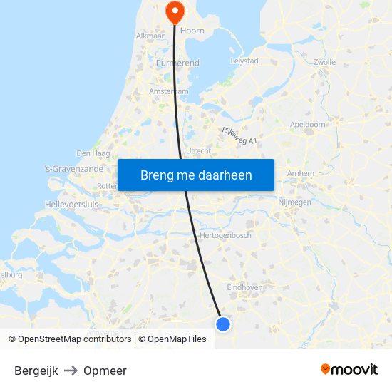 Bergeijk to Opmeer map