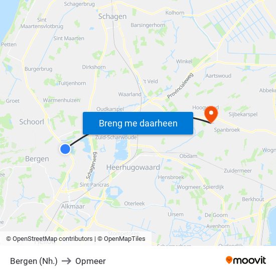 Bergen (Nh.) to Opmeer map