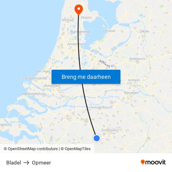 Bladel to Opmeer map