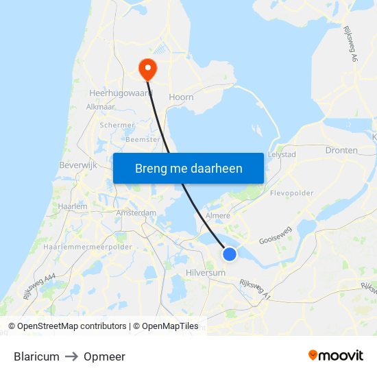 Blaricum to Opmeer map