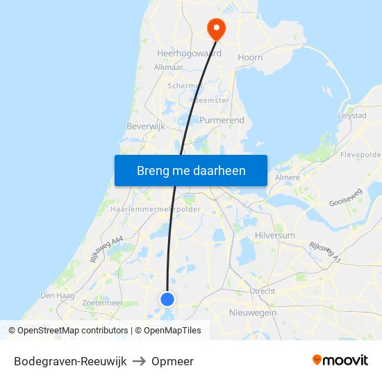 Bodegraven-Reeuwijk to Opmeer map