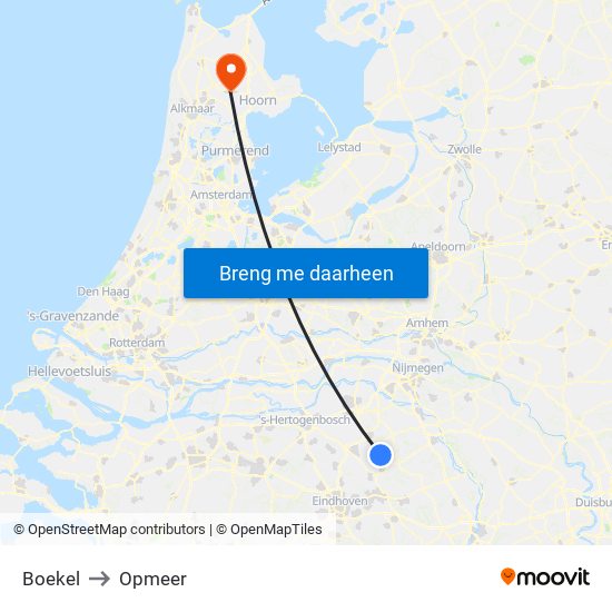 Boekel to Opmeer map