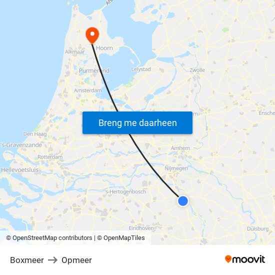 Boxmeer to Opmeer map